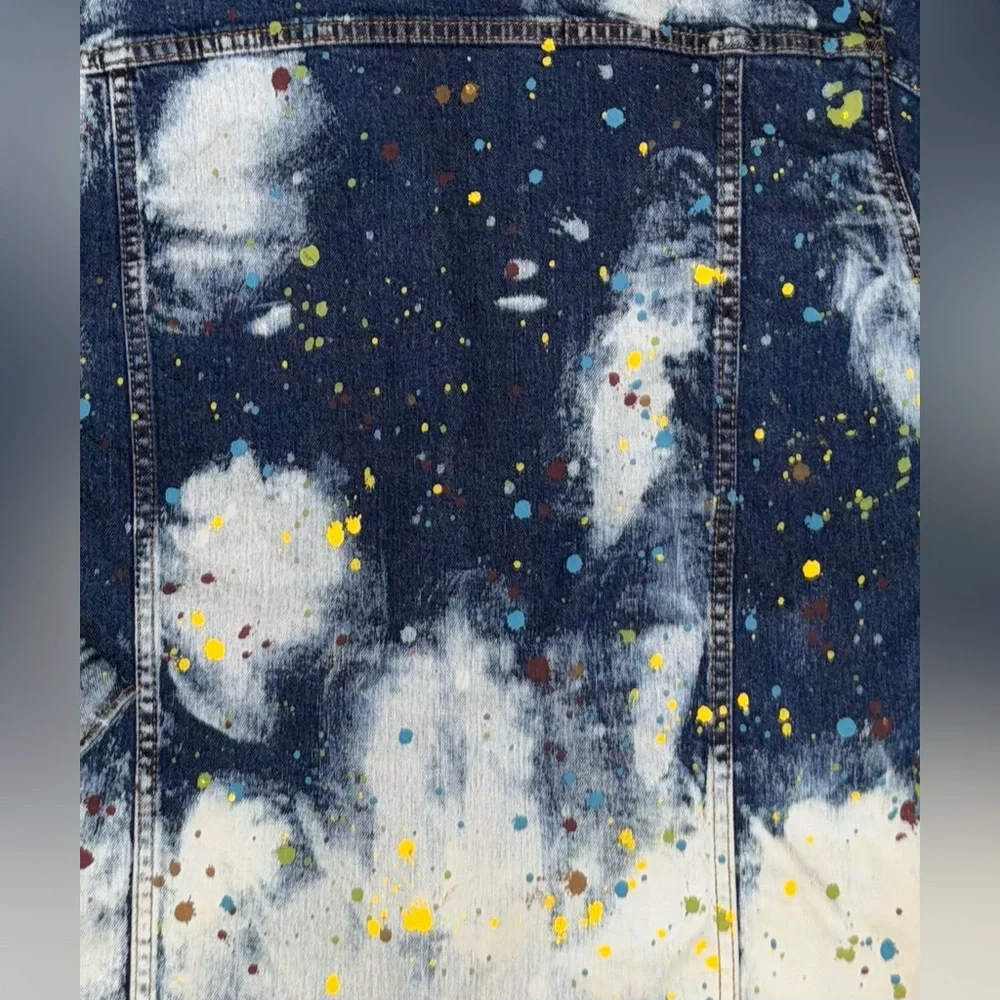 FWRD  Men’s Denim Set Bleached Splattered Paint Denim Jean Jacket W/ Pants